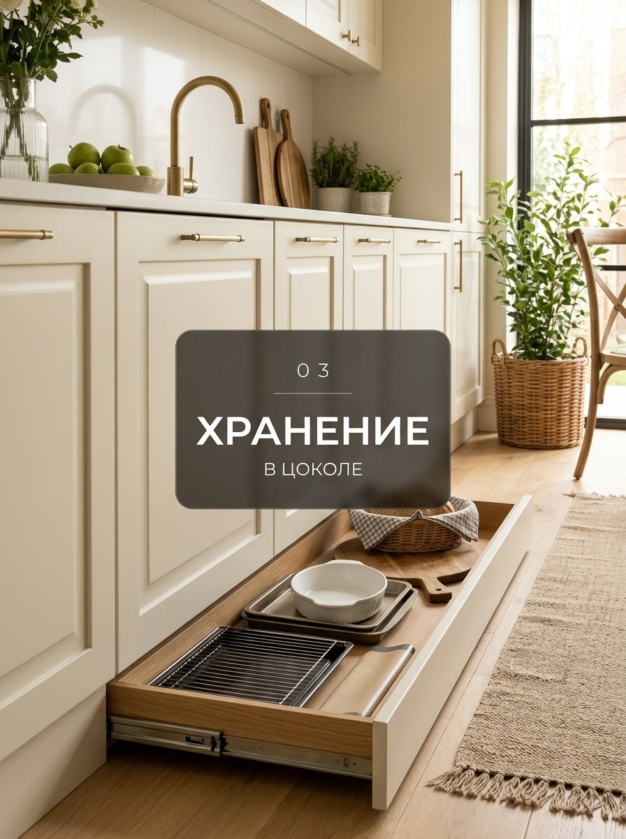 Ящик в цоколе с противнями, решеткой и разделочной доской