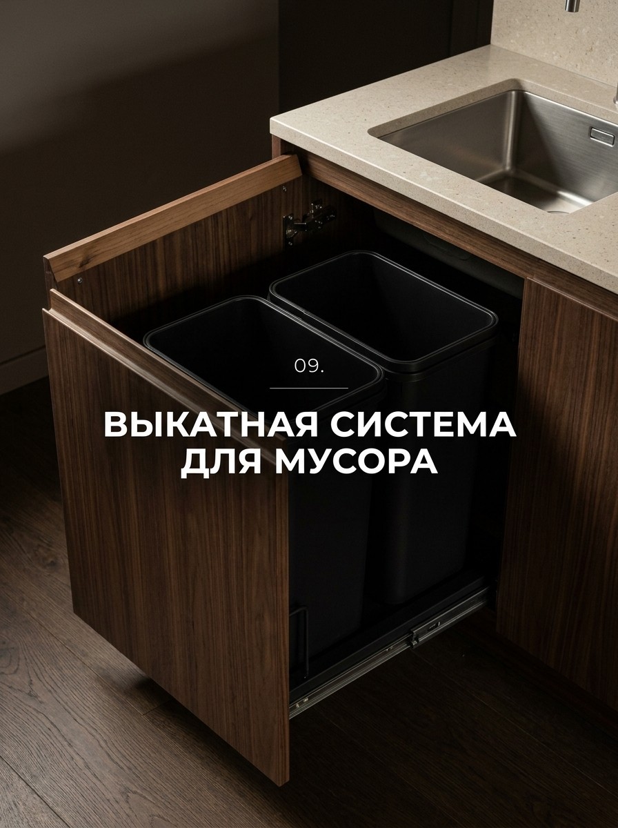 Выкатная система для мусора с двумя баками в тумбе под мойкой