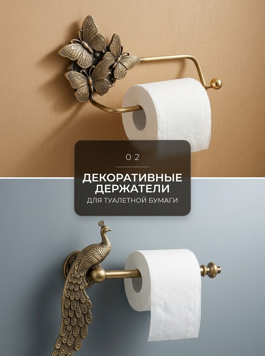 Латунные держатели для туалетной бумаги с бабочками и павлином — необычный декор для квартиры